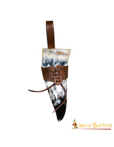 Corne à boire viking avec baudrier en cuir