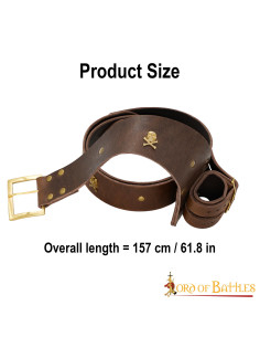 Ceinture cuir tête de mort pirate avec baudrier 2