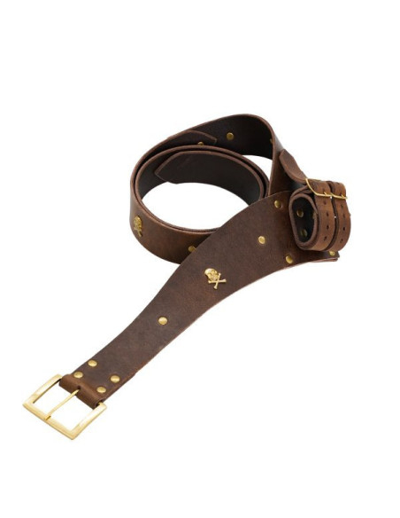 Ceinture cuir tête de mort pirate...