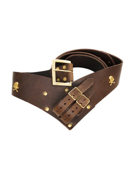 Ceinture cuir tête de mort pirate...