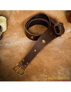 Ceinture cuir tête de mort pirate avec baudrier