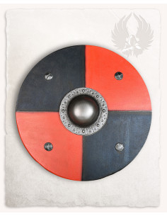 Bouclier Viking rond modèle Rorrik, rouge-noir