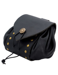 Sac ceinture médiéval en cuir avec bouton en laiton vieilli 2