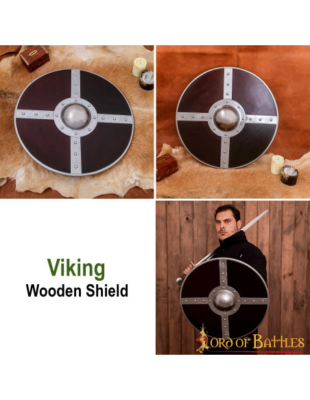 Bouclier Viking en bois avec umbo en...