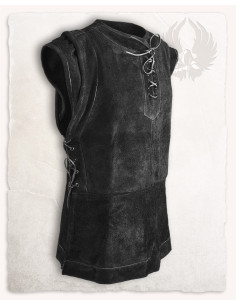 Gilet fermé médiéval en daim, modèle Penda, noir.