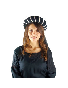 Coiffe médiévale pour femme, noir-crème