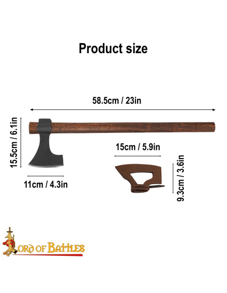 Hache viking en acier avec étui en...