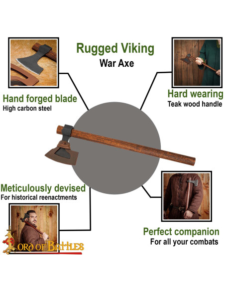 Hache viking en acier avec étui en...