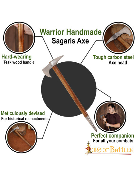 Hache médiévale en acier au carbone,...