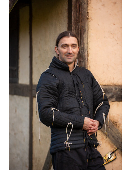 Gambison chevaleresque médiéval en noir