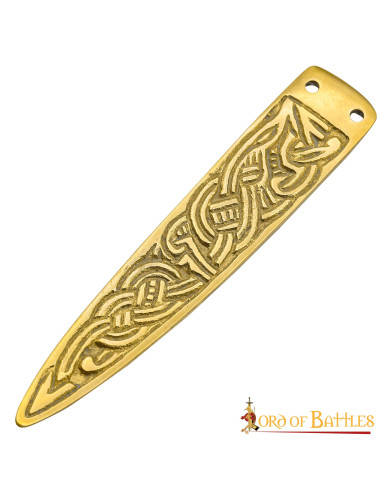 Embout de ceinture à nœuds celtiques médiévaux en laiton (9 cm.)