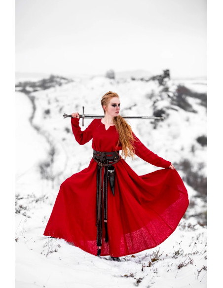 Robe en lin viking modèle Anna, rouge
