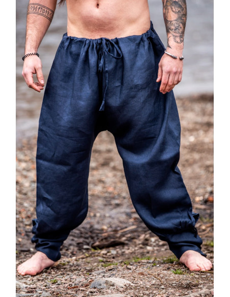 Pantalon Viking en lin Wodan, bleu foncé