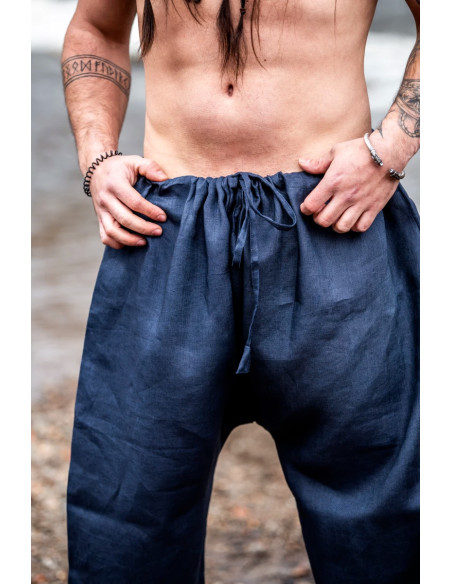 Pantalon Viking en lin Wodan, bleu foncé