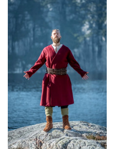 Tunique viking ouverte en laine, modèle Balder, rouge