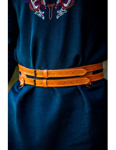 Ceinture double viking en cuir marron clair