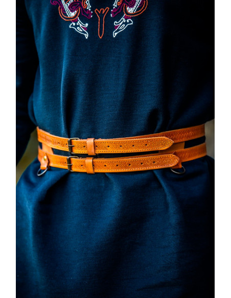 Ceinture double viking en cuir marron...