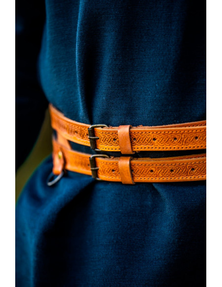 Ceinture double viking en cuir marron...