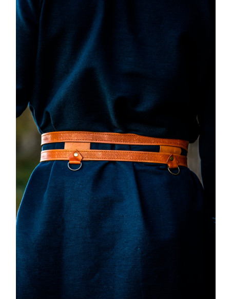 Ceinture double viking en cuir marron...