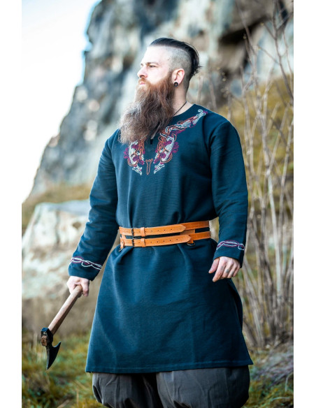 Ceinture double viking en cuir marron...