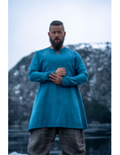 Tunique Viking en lin modèle Ragnar, coloris bleu 2