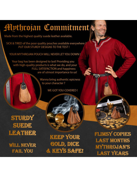 Sac médiéval en cuir marron et noir...