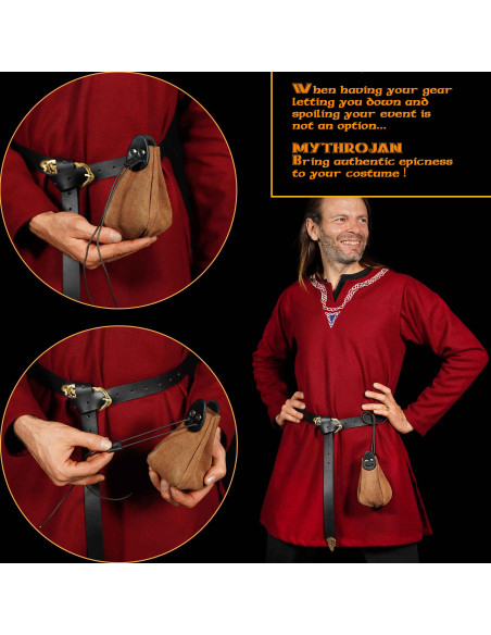 Sac médiéval en cuir marron et noir...