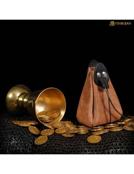 Sac médiéval en cuir marron et noir...