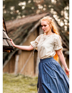 Blouse médiévale à manches courtes modèle Verena, blanc...