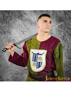 Tabard médiéval bicolore, vert-bordeaux