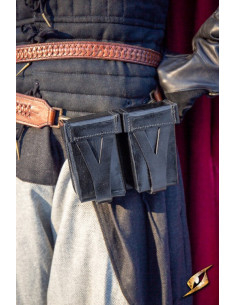Sac ceinture médiéval en cuir rigide noir