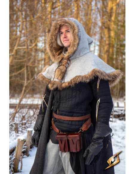 Sac ceinture médiéval en cuir rigide...