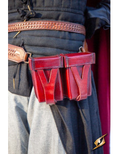 Sac ceinture médiéval en cuir rigide rouge