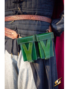 Sac ceinture médiéval en cuir rigide rouge