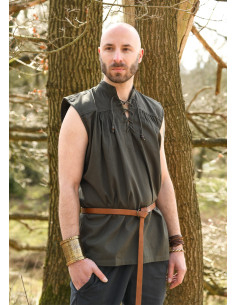 Chemise médiévale sans manches modèle Konstantin, vert olive