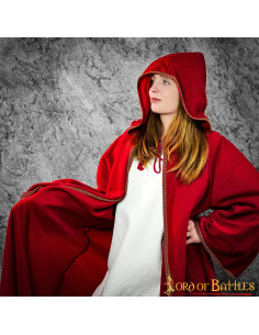 Manteau long type cape pour femme, modèle à manches, rouge