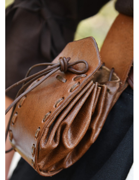 Sac mendiant médiéval en cuir marron