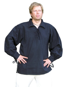 Chemise médiévale en coton avec cordons de couleur noire