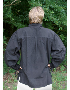 Chemise médiévale en coton avec cordons de couleur noire 2