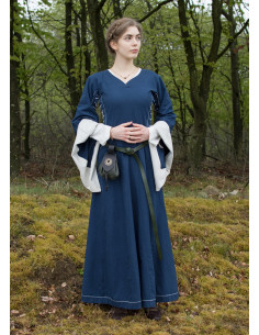 Robe médiévale ouverte Bliaut Amal, bleu naturel