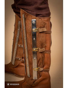 Grèves médiévales en acier et croûte de cuir, marron 2