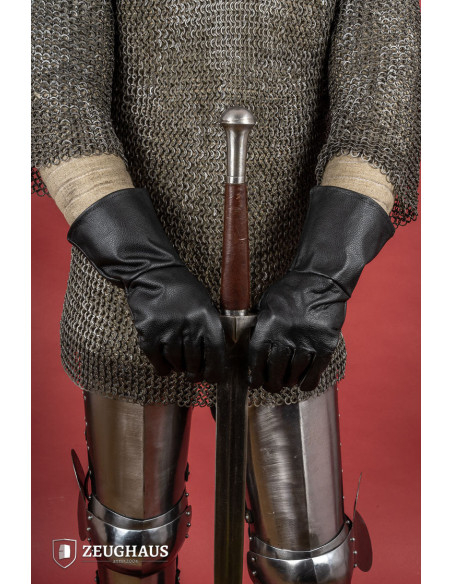 Gants médiévaux en cuir noir,...