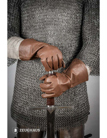 Gants médiévaux en cuir marron,...