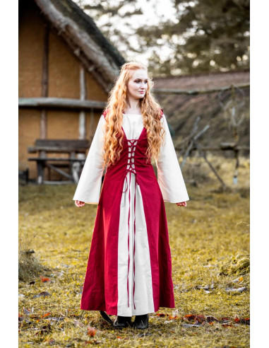 Robe médiévale modèle Genefe, Rouge-Naturel