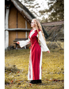 Robe médiévale modèle Genefe, Rouge-Naturel 2