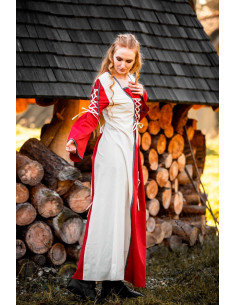 Robe médiévale modèle Amalia, Naturel-Rouge 2