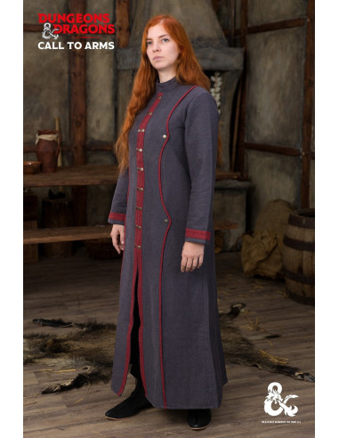 Manteau de sorcière médiévale, couleur gris-rouge