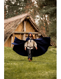Longue cape médiévale modèle Boil, bleu 131 cm.