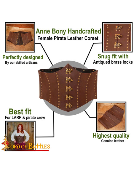 Corset Pirate Anne Bony en cuir marron