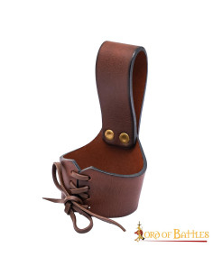 Baldric médiéval en cuir pour cornes, marron